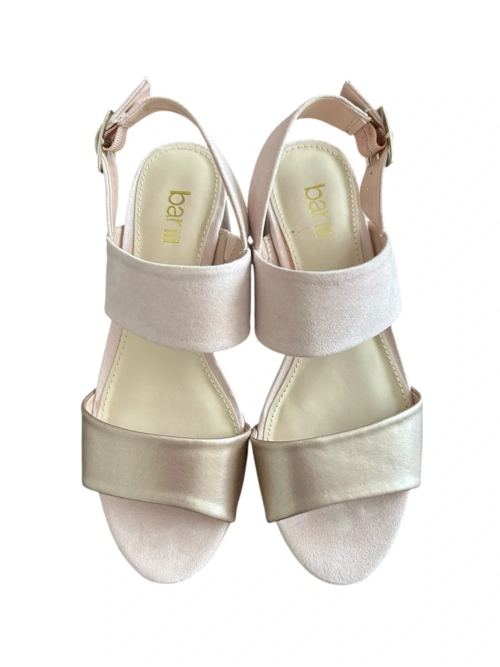 Bar III Blush Pink & Gold Platform Sandals Faux Suede PU Leather Size 7